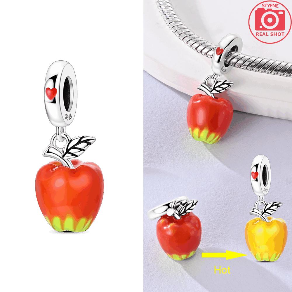Authentic Charm Bead Charms Copper Red Apple Pendant Cherry Blossom Blue Iris Pendant Bead Charms Compatible With Bracelets Women Jewellery Delicate A
