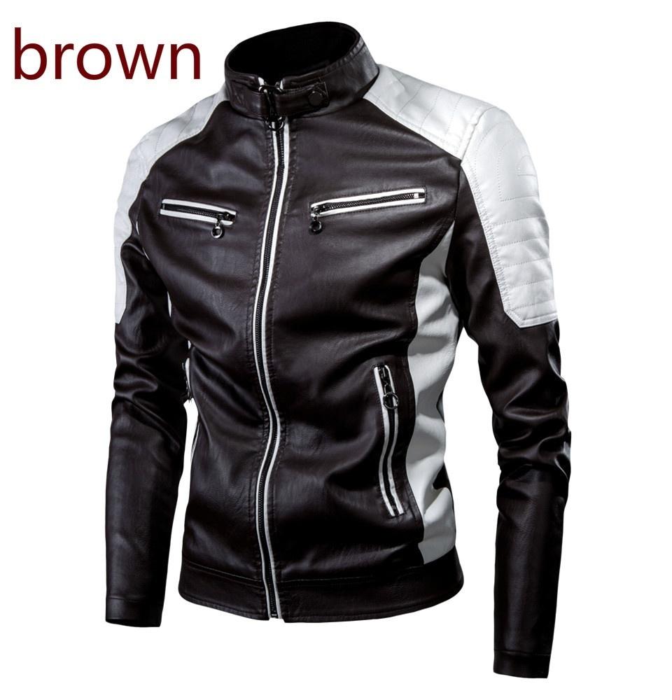 

Warm Leather Jacket Jacket Men Tops Men s Casual Motorcycle Stitching Wool Leather Jacket Men s Fashion Locomotive Retro KTB 5XL коричневий