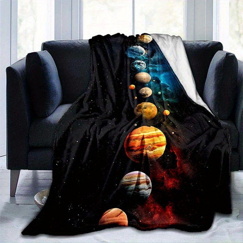 VIKAMA Solar System Planet Flannel Throw Blanket Colorful Galaxy Nebula Space Print Kids Boys Bedroom Decor Camping Gift Blanket