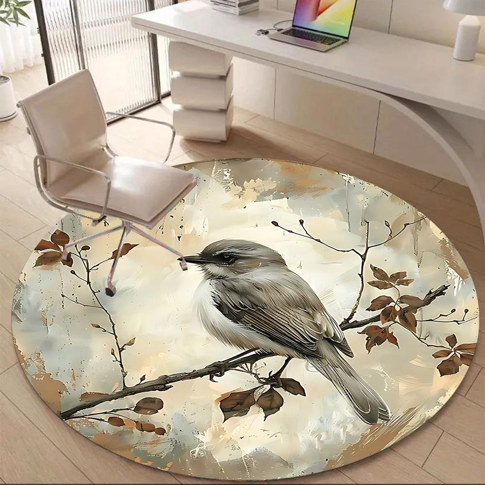 1PC Bird Office Round Area Rug, Mat Suitable For Office, Under Office Chairs Bedroom Living Room Home Decor, Room Deco