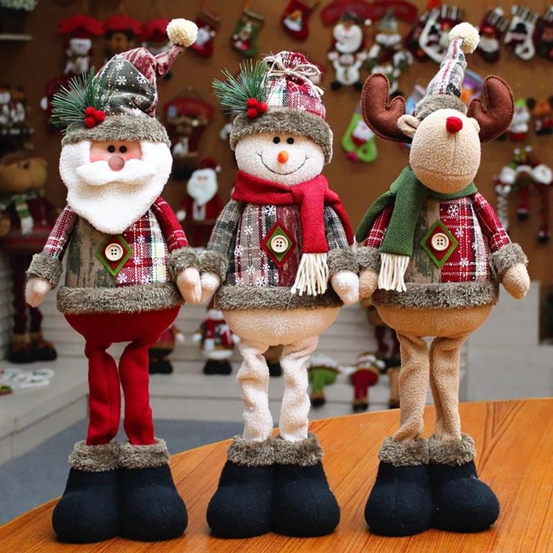 Christmas Doll Decorations, Plush Santa Claus, Snowman, and Reindeer Dolls Ornament Long Legs Table & Fireplace Decor