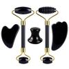 Natural Obsidian Face Massage Roller Gua Sha Scraper Set Gouache Stone Facial Jade Roller Massager Gouache Scraper Face Massager