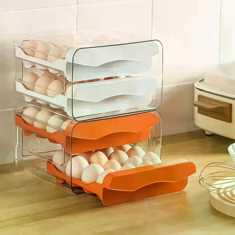Automatischer drehender Eierständer Kühlschrank Eier Aufbewahrungsbox Halter Küche Doppelschichtiger Eierhalter Schubladentyp Eierbox