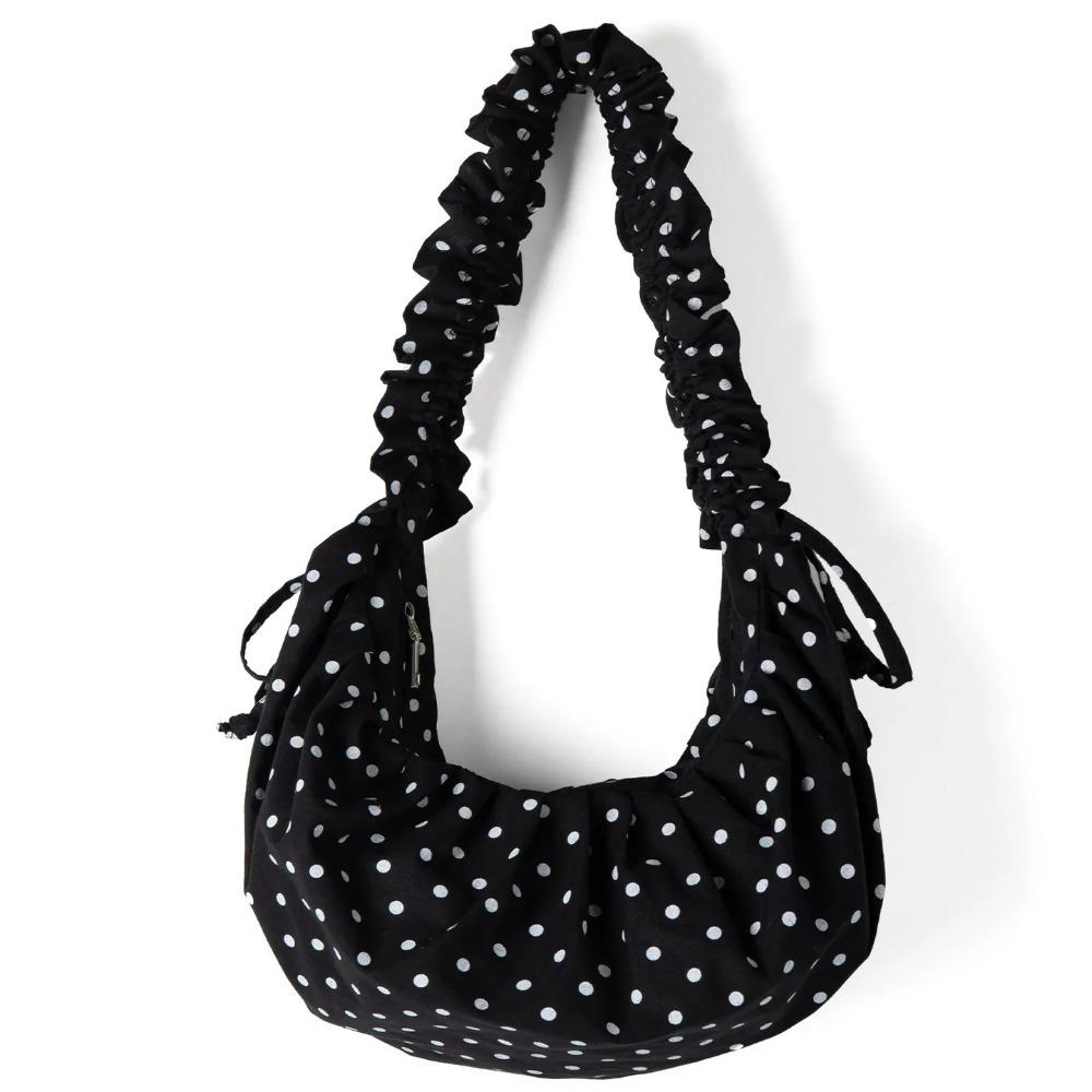 Lace Pleated Drawstring Crossbody Bag Korean Style Dumpling Bag Nylon Messenger Bag Shopping чёрный