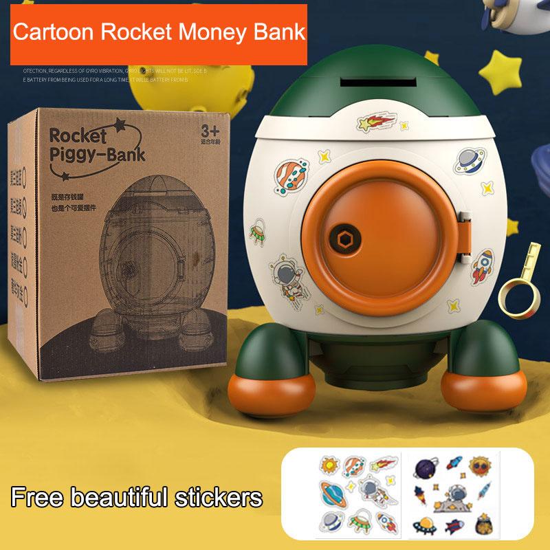 

Мультяшная ракета-копилка Большая емкость для хранения и выноса Копилка с милым украшением для ключа зелёный