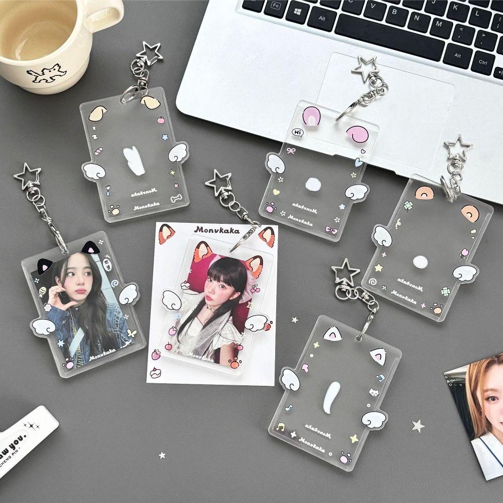 Cartoon Korean Photocard Holder with Keychain Photo Photocard Frame School Stationery