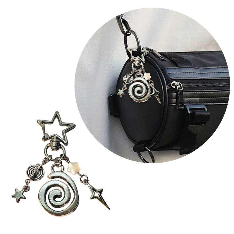 Spiders Web Spirals Star Keychain Gothic Key Ring for Women Men Friendship Gift Handbag Decoration Handmade Jewelry