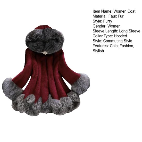 Faux Fur Hooded Coat for Women Long Sleece Open Front Fleece Jacket Winter Warm Fuzzy Trim Fluffy Outerwear