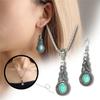 Women Water Drops Green Turquoise Chunky Pendant Necklace Earrings Set