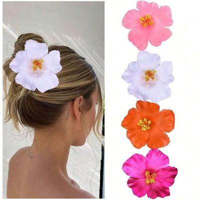4-8 Piezas Pinzas para el Cabello de Flores Hawaianas para Mujer, 4 Piezas de 3.5 Pulgadas Pinzas de Flores Artificiales, Pinza para el Cabello de Plumeria Hibisco para Vacaciones en la Playa