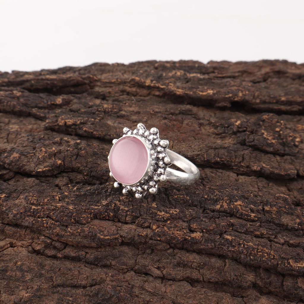 Pink Cat's Eye Ring, 925 Sterling Silver Ring Jewelry, Handmade Adorable Jewelry Gemstone Jewelry For Memorial Day