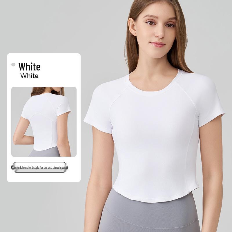 SNU Women's Slimming Yoga Top - Nude Feel, Round Neck, Waist-Cinched, Breathable, Short Sleeve, Versatile Fitness T-Shirt