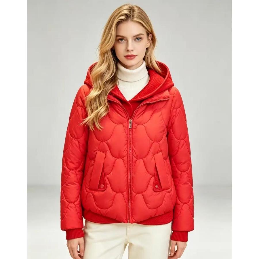 Damen Winter Kapuzen Baumwollmantel, Kurze gefälschte Zweiteiler Daunen Baumwolljacke, Locker Stilvoll Verdickt Warm Gefüttert, Mode Trendige Oberbekleidung für Kaltes Wetter
