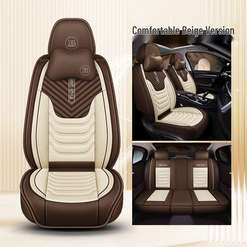 All-Season Linen Car Seat Cushion - Full Coverage & Universal Fit