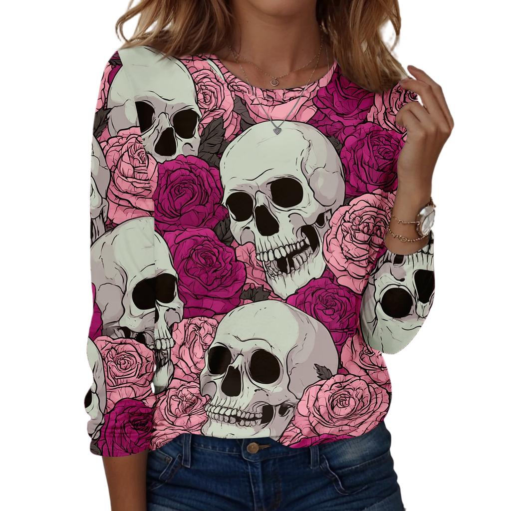 Women's Long Sleeve Casual Print T-Shirt Round Neck Tee for Daily Wear