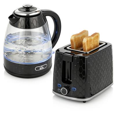Kettle and Toaster Set, 1.7L 3000W Rapid Kettle with Limescale Filter, 2 Slice Toaster with 7 Browning Controls, Black