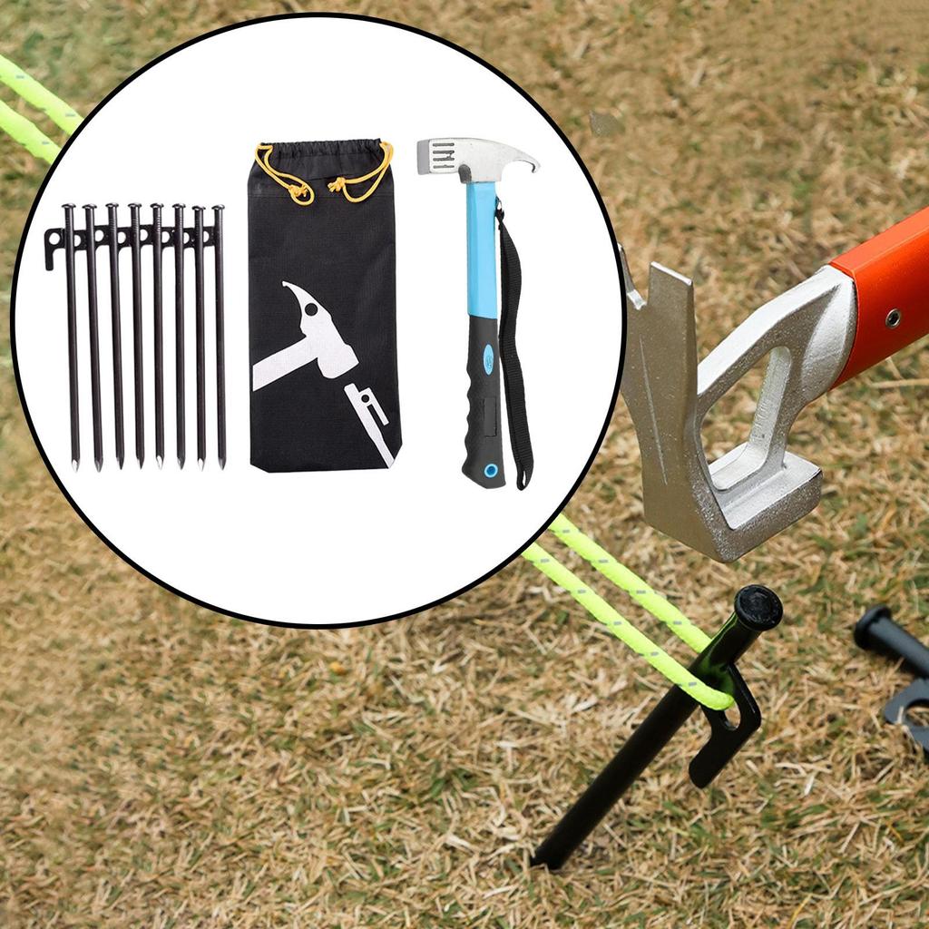 8Pcs Tent Stakes and Camp Hammer Camping Spikes Pegs Heavy Duty for Picnic Backpacking