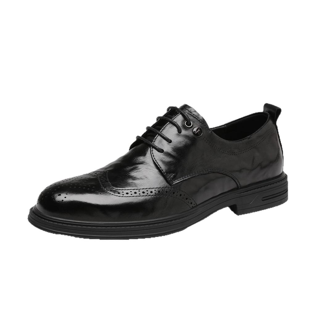 2026 Red Dragonfly Men's Brogue Leather Formal Shoes with Velvet, Genuine Leather, Perforated Design, Ideal for Weddings and Business.