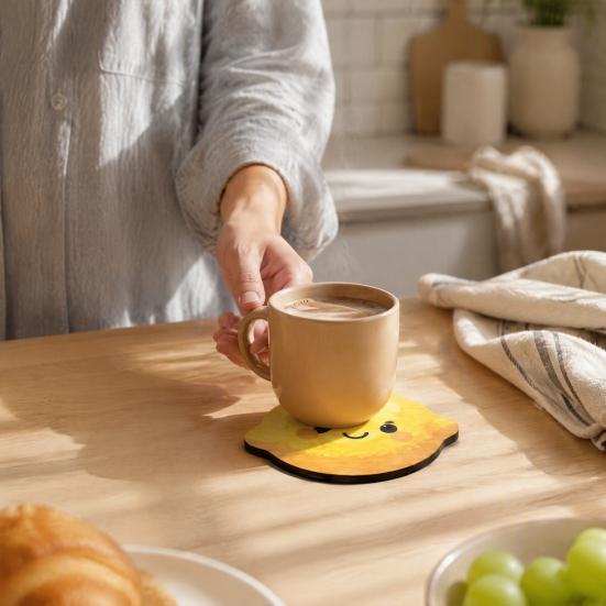 Non Slip Insulation Cup Mats 4PCS Cute Lemon Shape Wooden Coasters, Non-slip Heat Pads, Functional Coffee Table Coasters Decorative Tableware