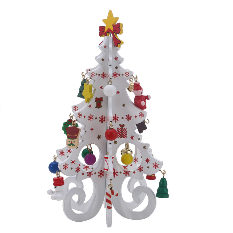 Wooden Christmas Tree Pendant Set Creative Xmas Hanging Ornament Six Tree with Small Pendant Set