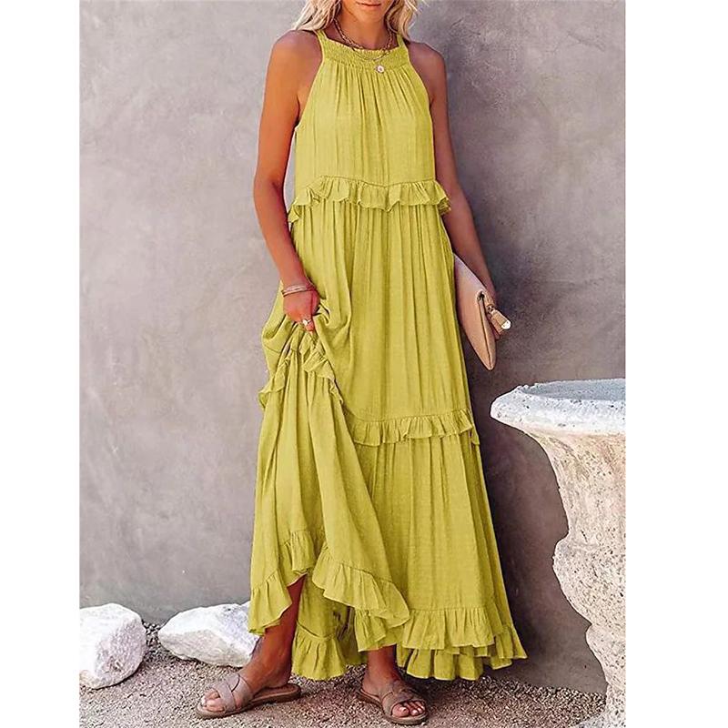 Frauen Casual Solide Rüschen Lange Kleid Sommer Elegante Ärmelloses Sommerkleid Elegante Harajuku Maxi Kleid Strand Party Abend Vestido