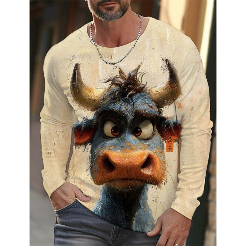 Fashion Animal Tiger Wolf Pattern 3D Printed Men's T-shirt Autumn New Men's Long Sleeves T-Shirt Casual Oversized Pullover  Tops