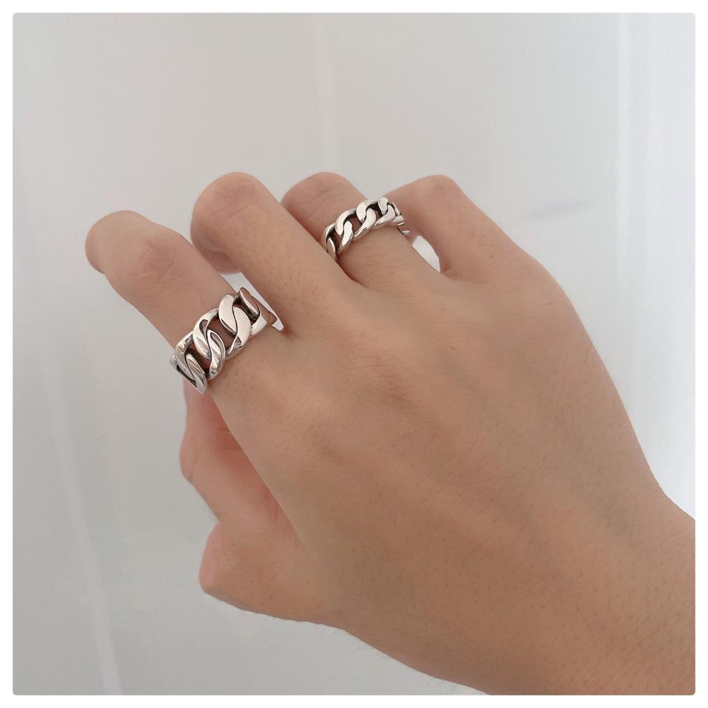 925 Sterling Silver Rings For Women Geometric Fine Jewelry Finger Adjustable Simple Vintage Chain Ring For Party Birthday Gift
