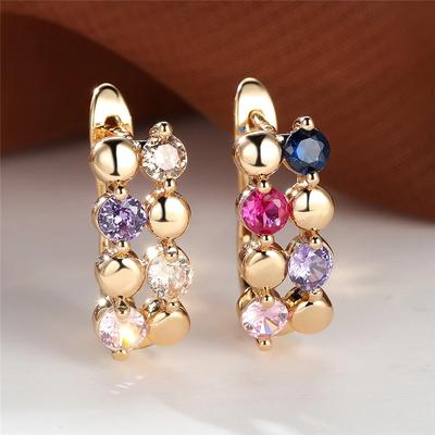 Multicolor Cubic Zirconia Small Round Stone Earrings Boho Gold Color Simple Earrings Female Luxury Hoop Earrings For Women Party