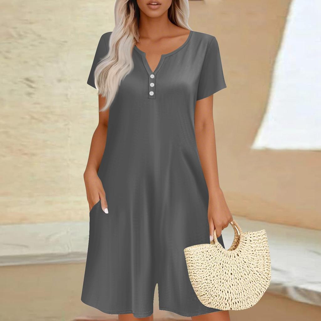 Womens Casual Short Sleeve Jumpsuit Fashion Top Jumpsuit Shorts Rompers With Pockets