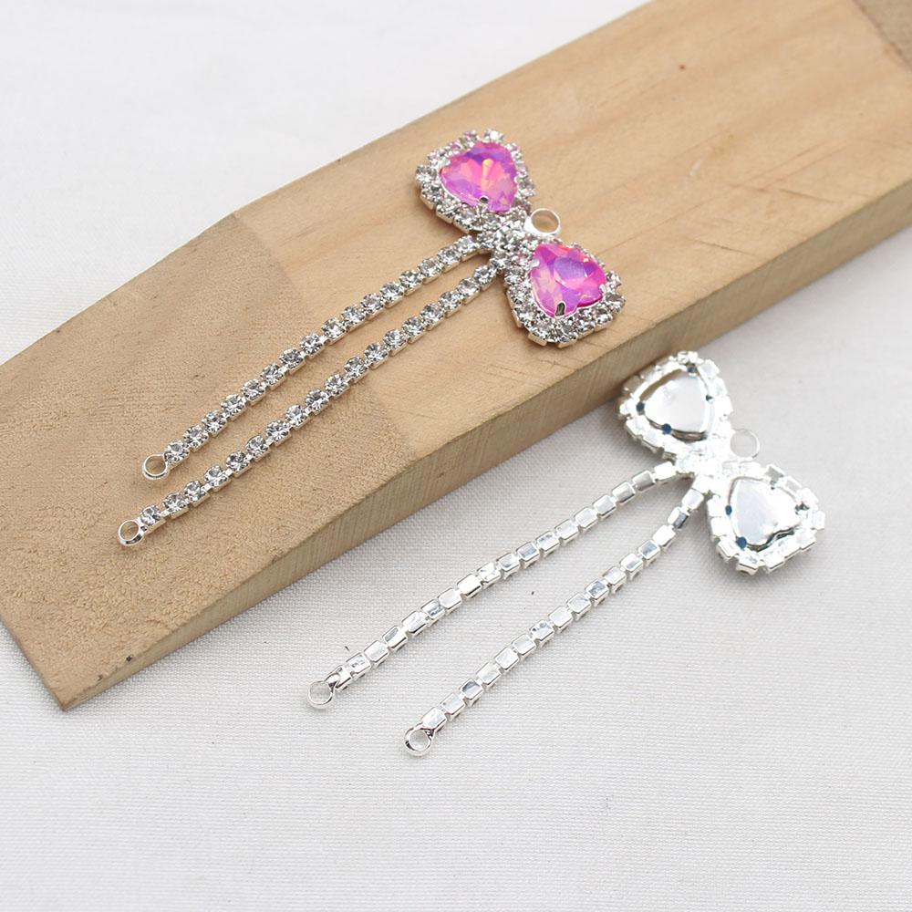2 Pieces of 26 * 59mm Silver Shiny Flat Bow Tassel Mocha Pendant DIY Hair Accessories, Earrings, Clothing, Wedding Decoration