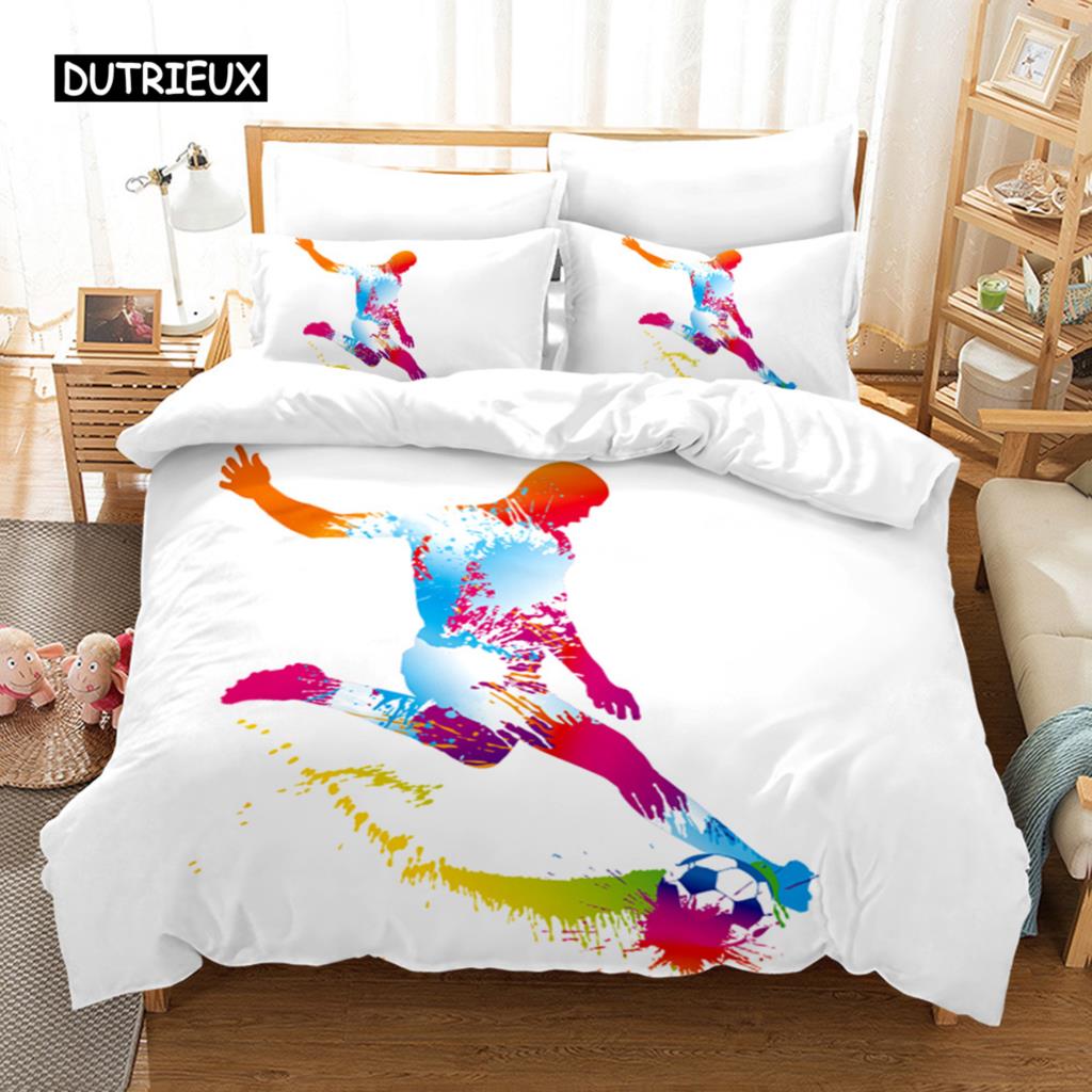 Zestaw poszewek na kołdrę Piłka nożna Piłka nożna Bramka Miękka pościel Poliester Sport Konkurencyjny motyw 2/3 szt. Pełny Queen King Size Poszewka na kołdrę