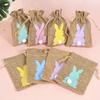 24Pcs/Set Rabbit Candy Cookie Packing Bags Linen Bags Kids Birthday Party Festival Activities Decoration Packing Bags.