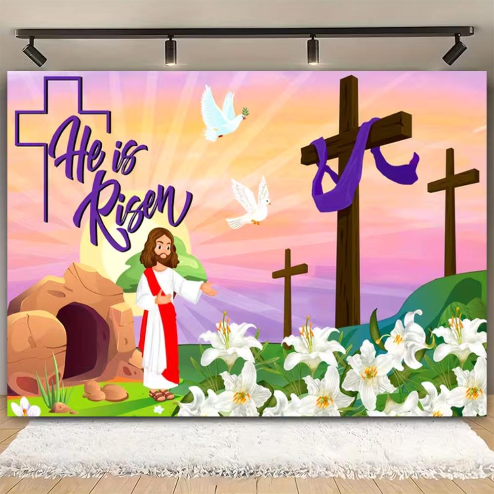Easter Religion Jesus Theme Party Decoration Photography Background, Easter Egg Rabbit Banner Photography Studio Backdrop Cloth