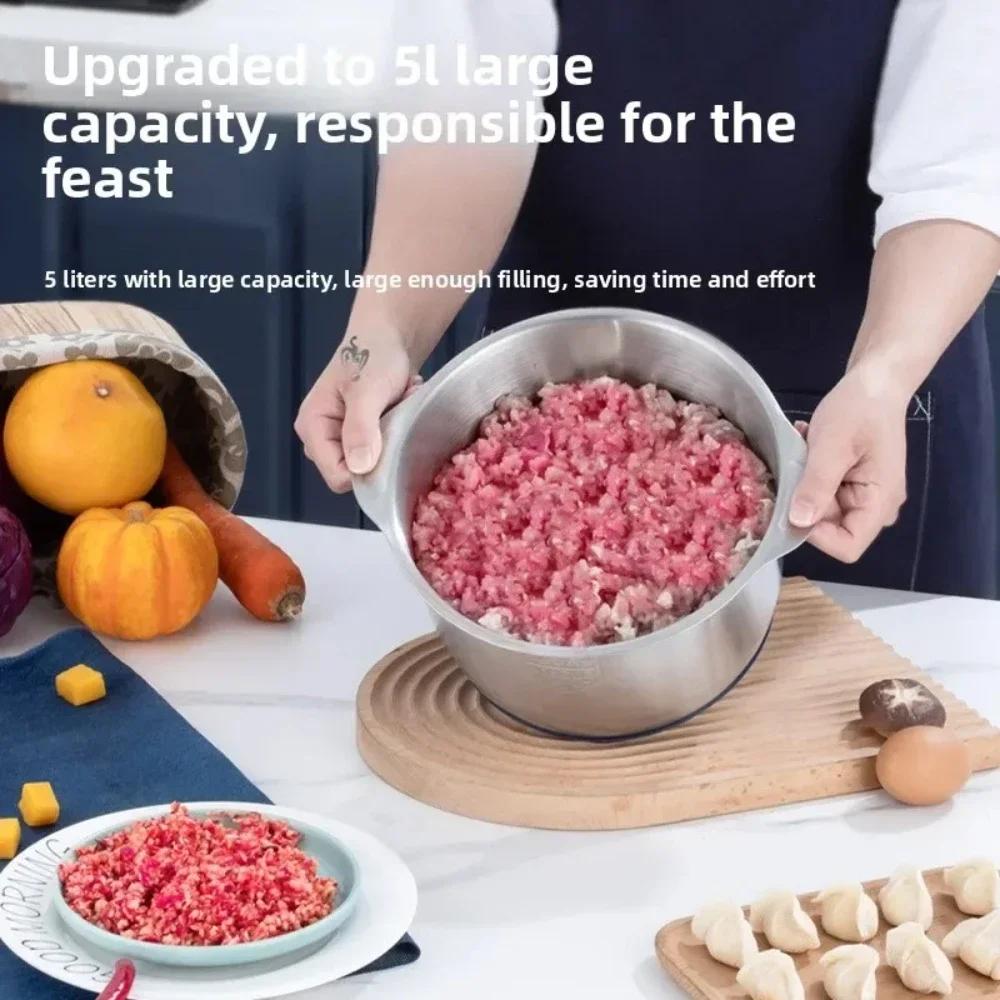 5L High Power 5 Gear Electric Meat Grinder Stainless Steel Multifunctional Home Meat Mincer with 1 Rotating 6-Leaves Steel Knife