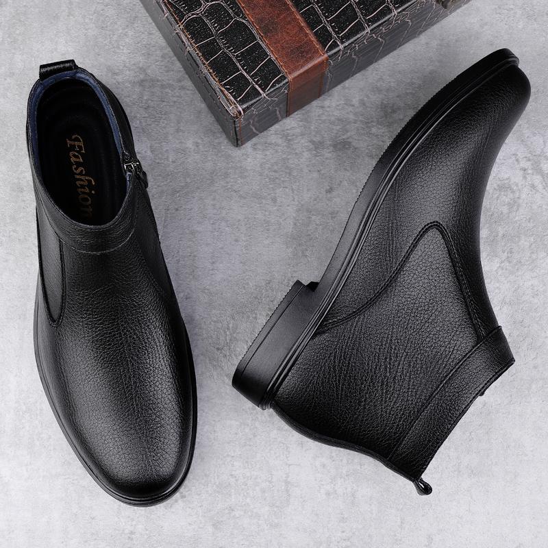 Autumn Winter New High-Top Leather Shoe Man Zipper Leather Chelsea Boots Fashion Men Ankle Boots Versatile Business Casual Botas