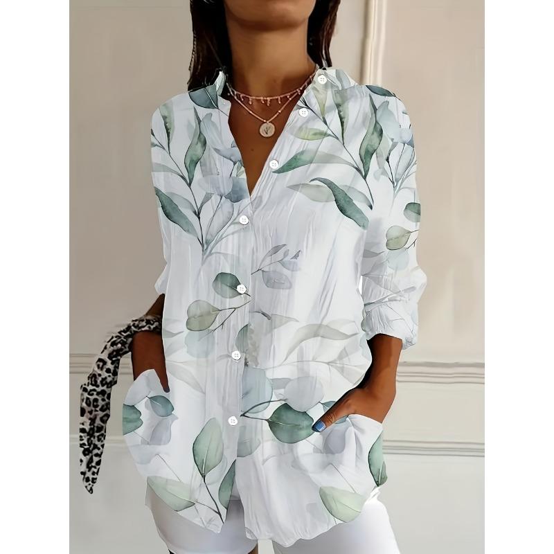 Fashion Women's Summer Shirt Top Elegant Long Sleeve Button Floral Print Shirt Sophisticated Casual Comfortable Women's Clothing