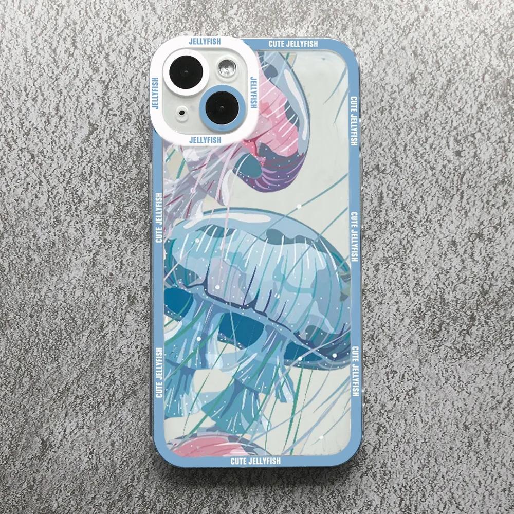 Funny Cartoon Jellyfish Phone Case For iPhone 17 16 15 14 13 12 11 Pro Max Mini Plus 7 8 Air Shockproof Transparent Soft Cover