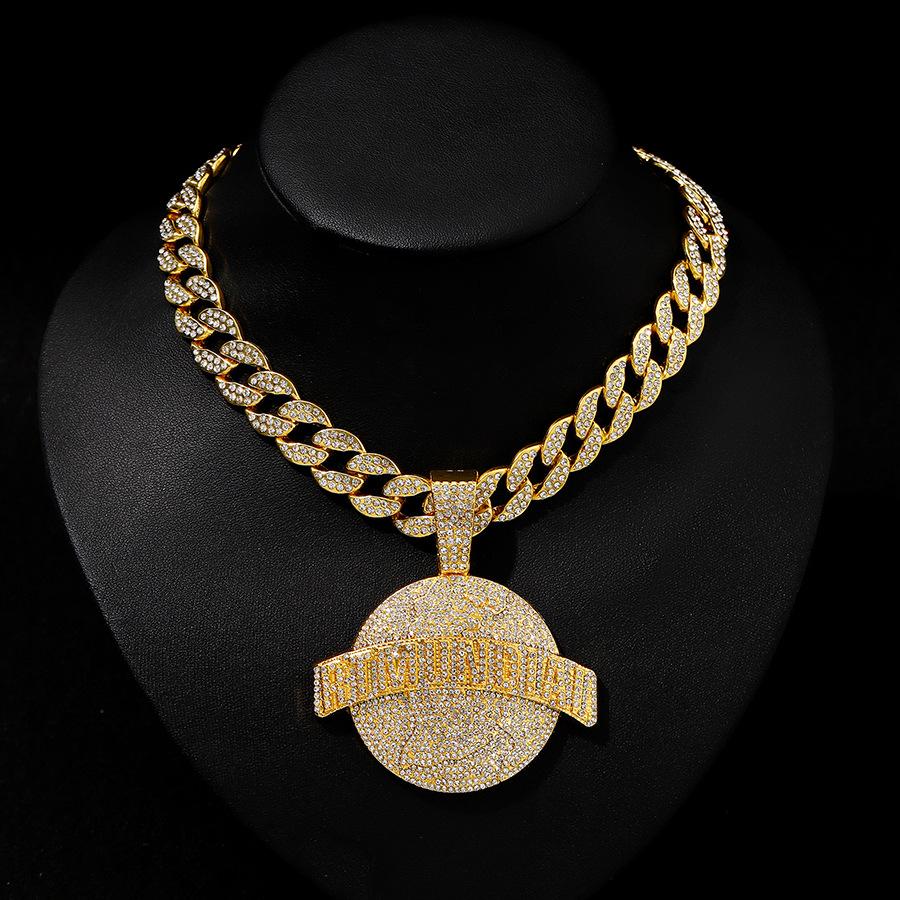 Hip Hop Alloy Full Diamond Round Pendant RTMUDIAL Hip Hop Style Cuban Round Brand Necklace Men's Necklace