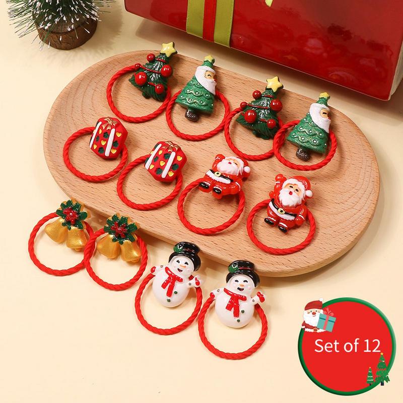 Christmas Hair Ties For Girls 12 Pieces Snowman Trees Cute Hair Bands Santa Claus Hair Ties Hair Accessories Bulk Girls Ponytail