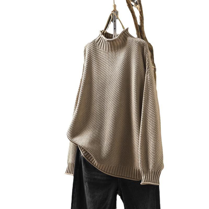 Literary and Retro Semi-turtleneck Sweater Women's Autumn and Winter Loose Casual Style Pullover Bottoming Knitted Sweater Long Sleeves