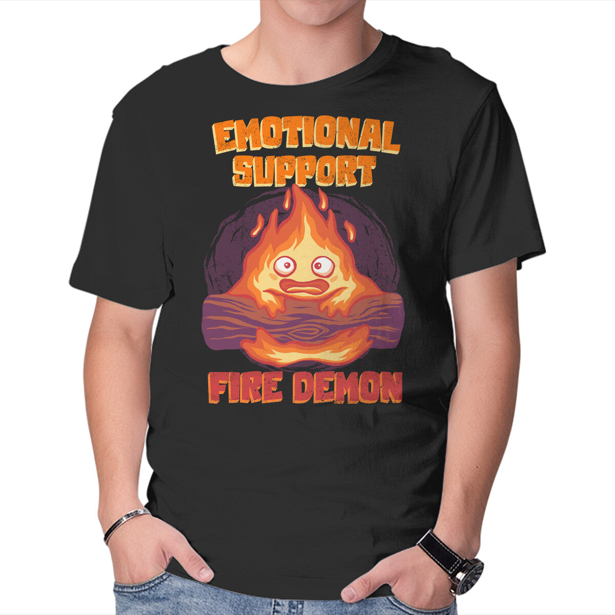 Unisex Crew Neck T-Shirt Emotional Support Fire Demon Graphic Short Sleeve Casual Tee XS