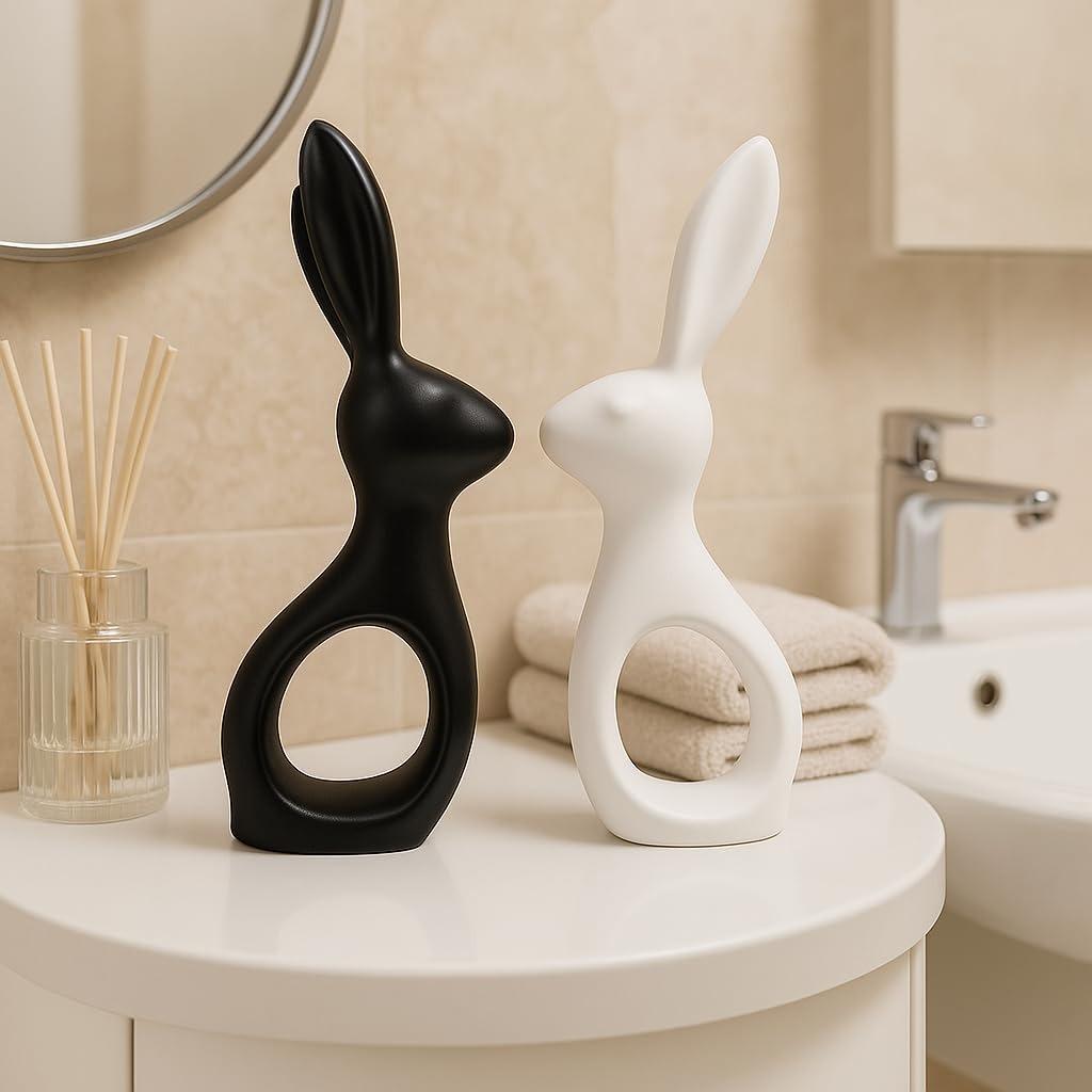 Home Decor Rabbit Pair Elegant Design (Black & White)