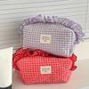 1Pc Makeup Bag Cute Cosmetic Cases Sweet Plaid Pattern Ruffle Ins Style with Zipper Large Capacity Wash Storage Bag