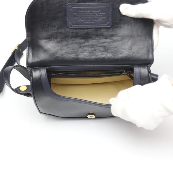 HUNTING WORLD LogoPlate Shoulder Bag Cross body Navy Leather Women Used