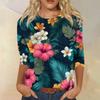 Damen Frühlings-Oberteile Rundhals 3/4 Ärmel Sommerhemden für Damen Lässig Bedruckt Locker Geschnitten Damen Sommerhemden