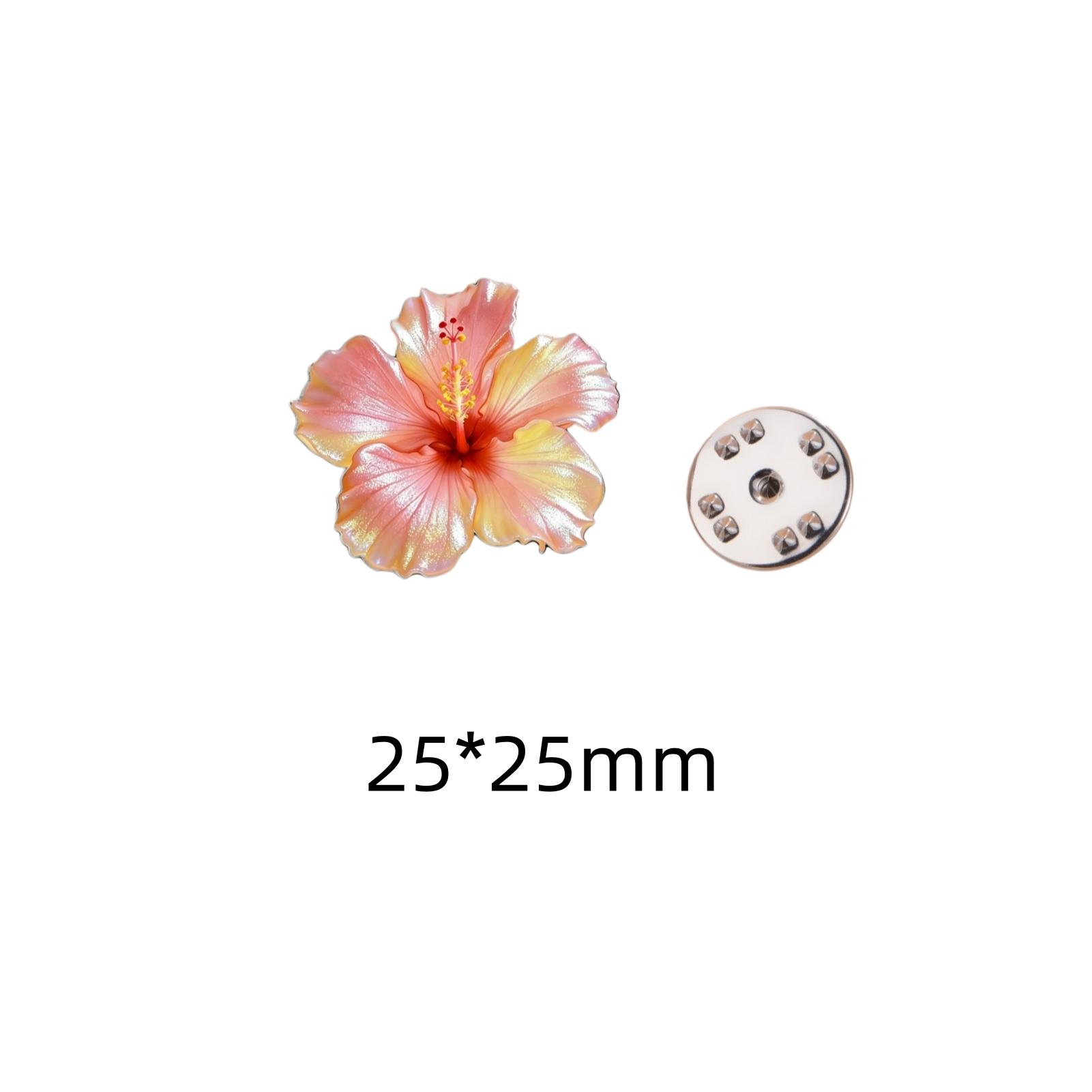 Gold Plated Red Hibiscus Flower Brooch Stainless Steel Pink Hibiscus Flower Pin Jewelry for Women Birthday Gift