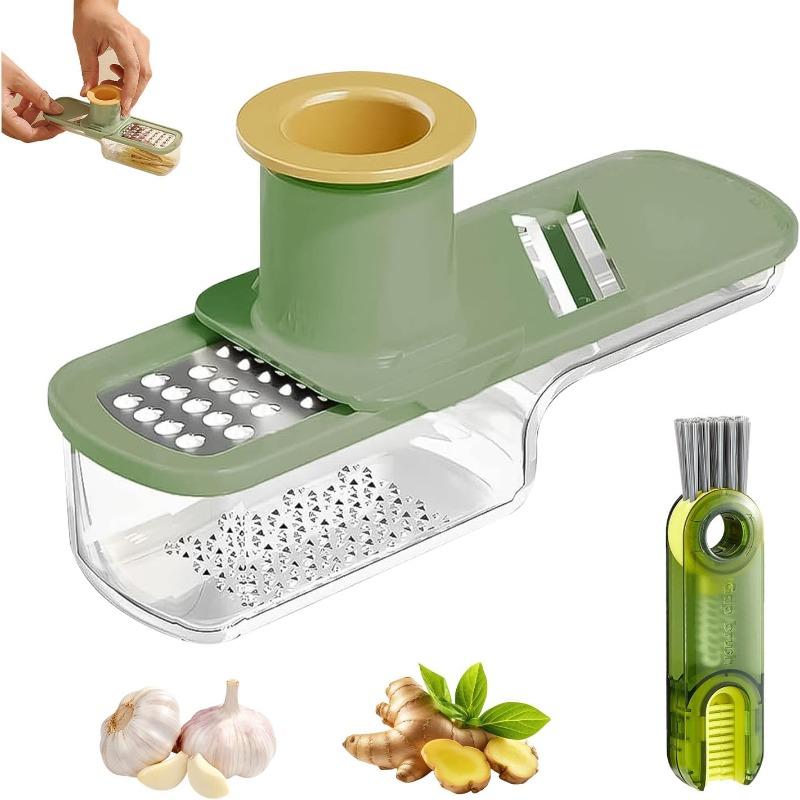 Multifunctional Garlic Grinder with Storage Box and Cleaning Brush Mini Garlic Ginger Slicer with Container Vegetable Cutter Tools for Kitchen зелёный
