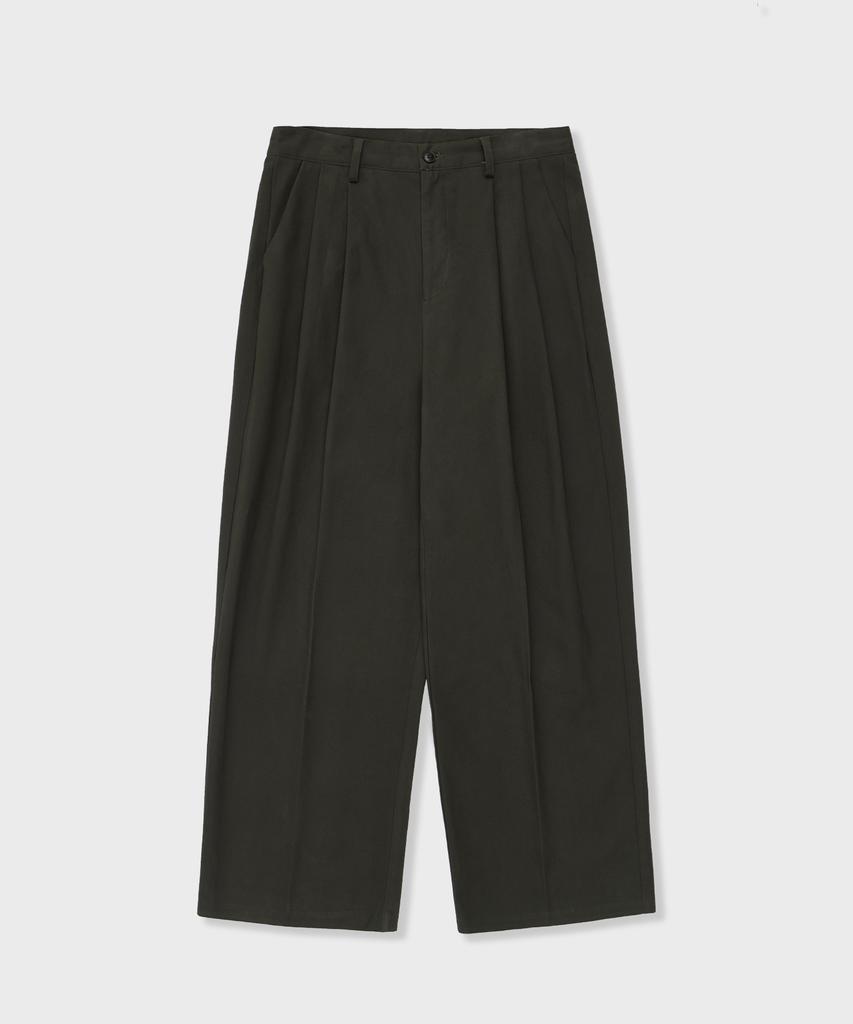 GLW Wide Double-Pleat Cotton Pants Khaki
