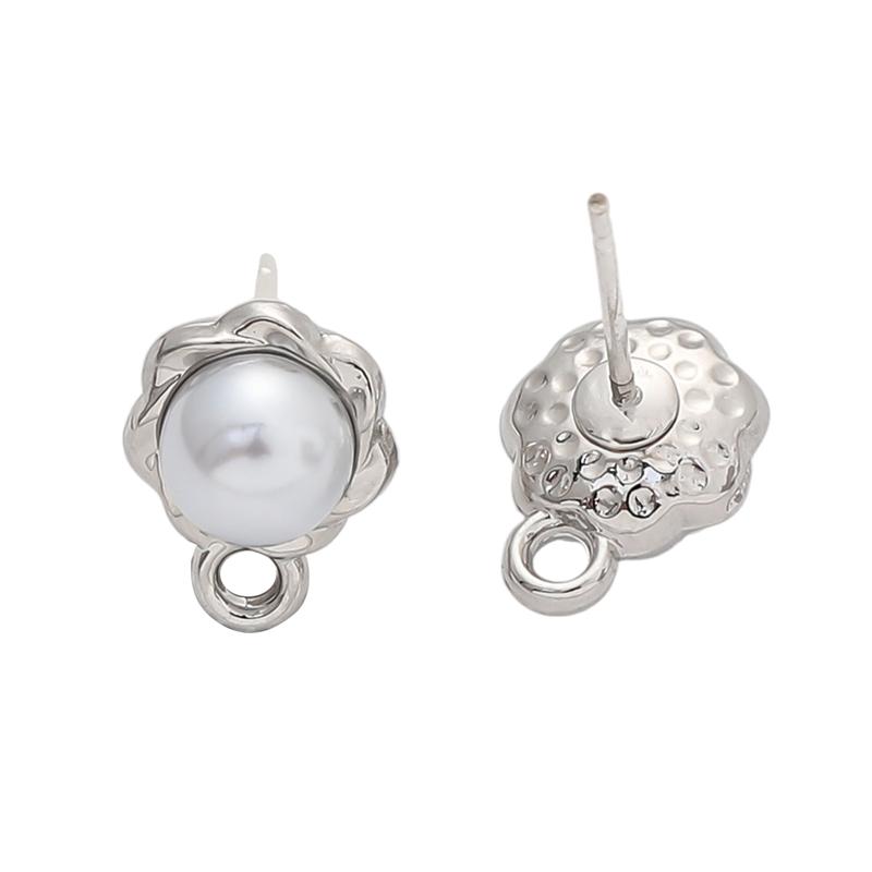 1pair/bag Alloy Shell Imitation Cat Eye Pearl Heart with Diamond Earrings for DIY Jewelry Making