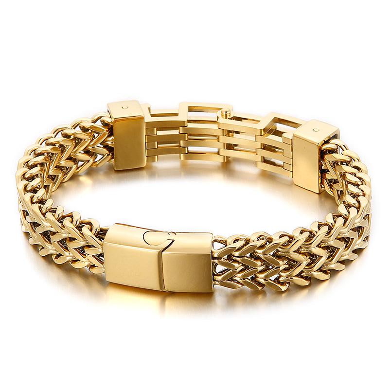 Men's Fashion Double-Layer Square Chain Titanium Steel Bracelet with Magnetic Clasp